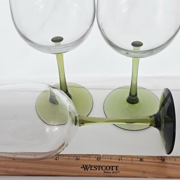 4 Libbey Olive Green Wine Goblet 9" red wine blown glass 17oz stylish romantic - Picture 6 of 7